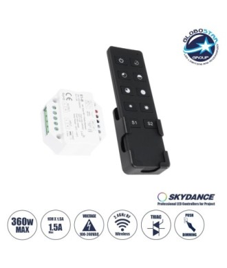 GloboStar® 73125 S1-B+R1 SKYDANCE ΣΕΤ Dimmer & Ασύρματο Χειριστήριο Αφής 1 Group RF 2.4Ghz 1.5A Max AC100-240V (360W) - DC 3V IP20 - 5 Χρόνια Εγγύηση